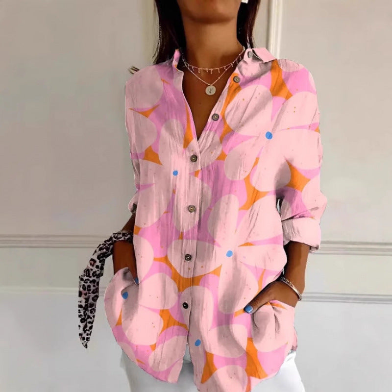Chemise Femme à Fleurs – Manches Longues, Boutonnée