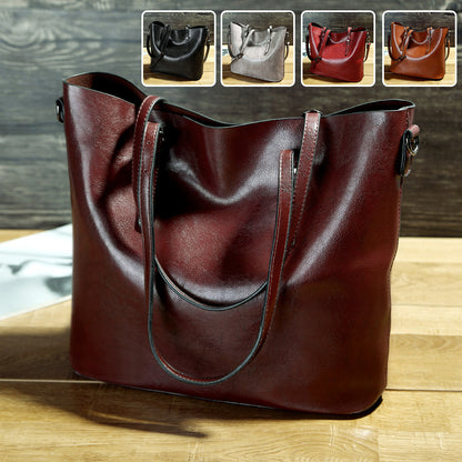 Simple Oil Wax Leather Portable Tote Bag