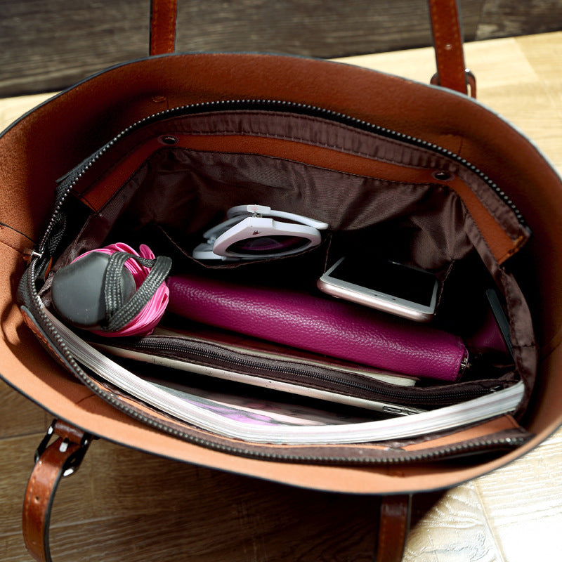 Simple Oil Wax Leather Portable Tote Bag