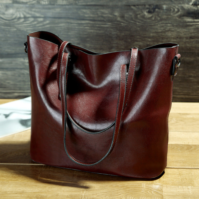 Simple Oil Wax Leather Portable Tote Bag