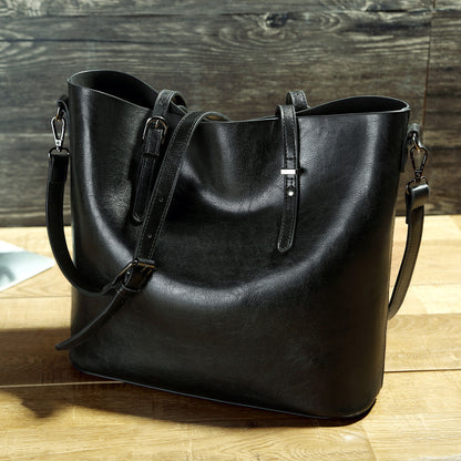 Simple Oil Wax Leather Portable Tote Bag