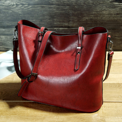 Simple Oil Wax Leather Portable Tote Bag