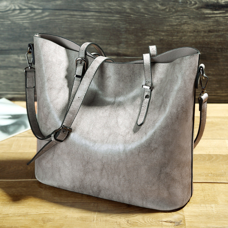 Simple Oil Wax Leather Portable Tote Bag