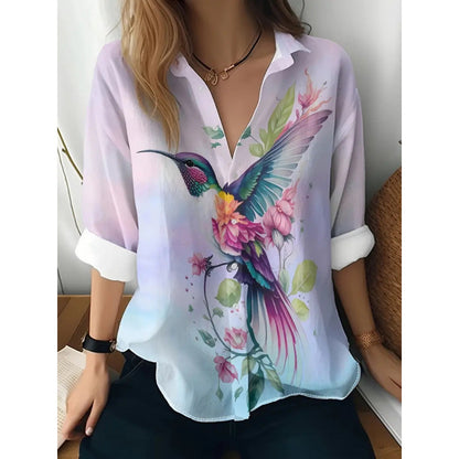 Chemise Femme à Fleurs – Manches Longues, Boutonnée