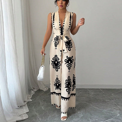 Summer Sleeveless Waistband Jumpsuit For Women