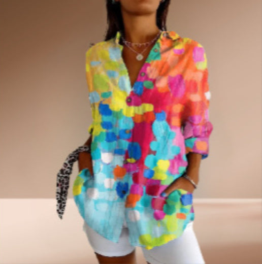 Chemise Femme à Fleurs – Manches Longues, Boutonnée