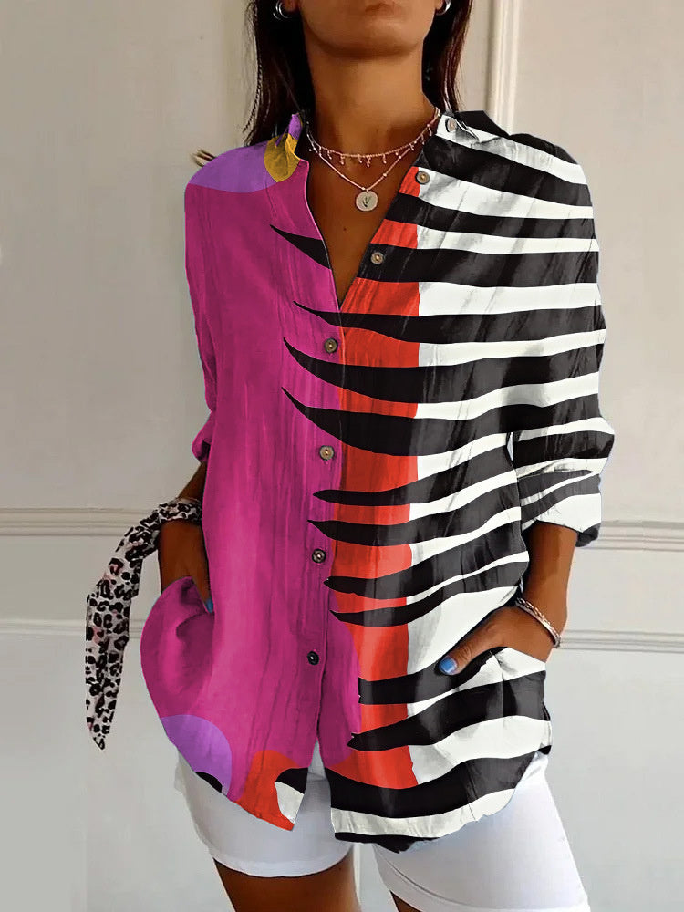 Chemise Femme à Fleurs – Manches Longues, Boutonnée