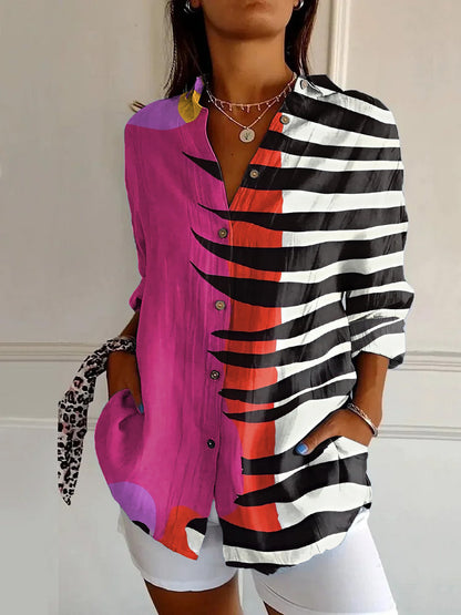 Chemise Femme à Fleurs – Manches Longues, Boutonnée