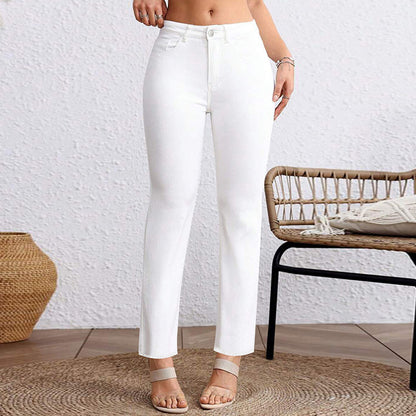 Plus Size White Cropped Straight Jeans
