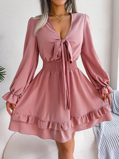 Sexy V-neck Lace Up A-line Dress Women's Beach Dress